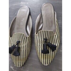 AGL Yellow and Black Tassel Slip-On Sandals